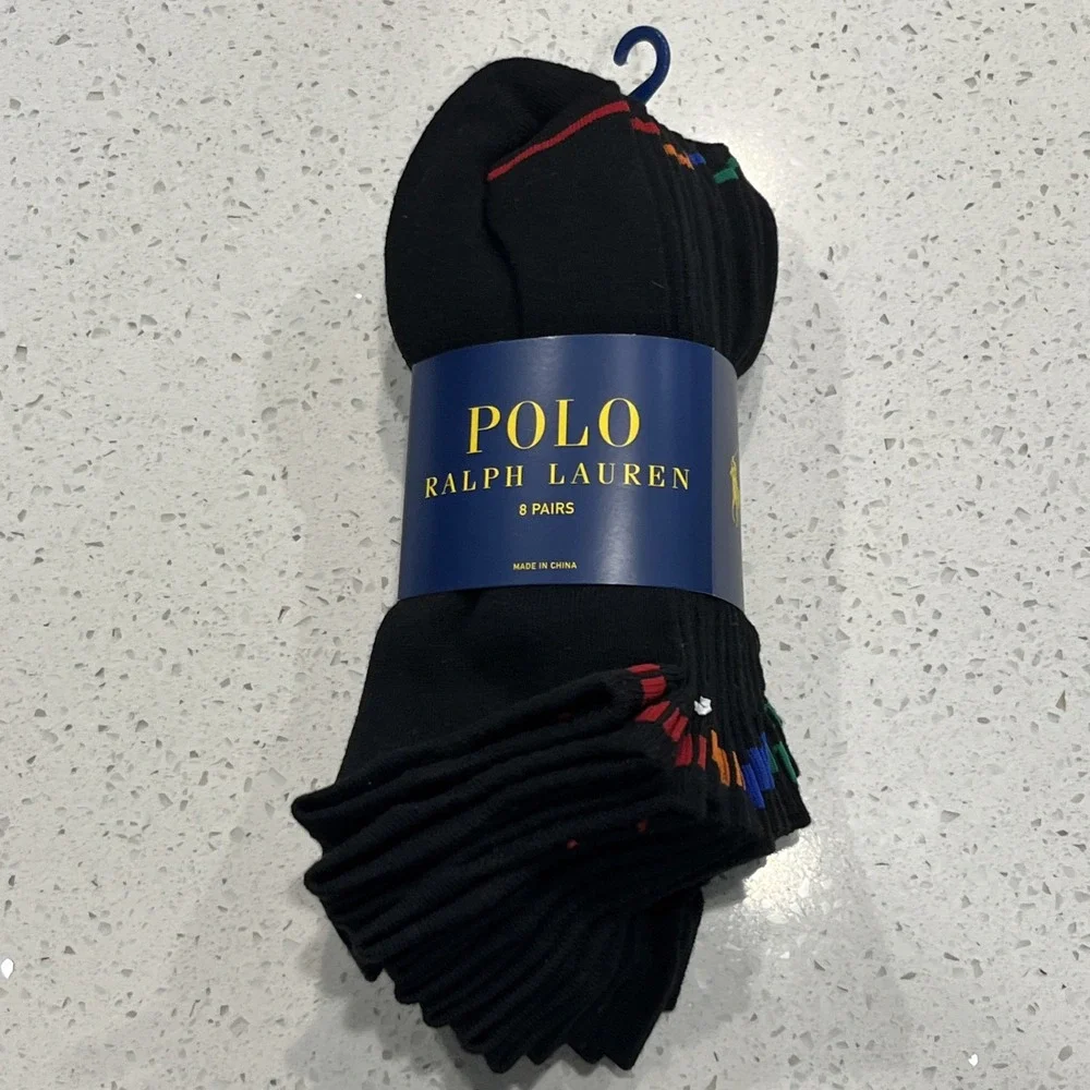 NEW 6 PAIR PACK POLO RALPH LAUREN MENS NO SHOW TAB SOCKS  SIZE 6-12.5 BLACK MULT